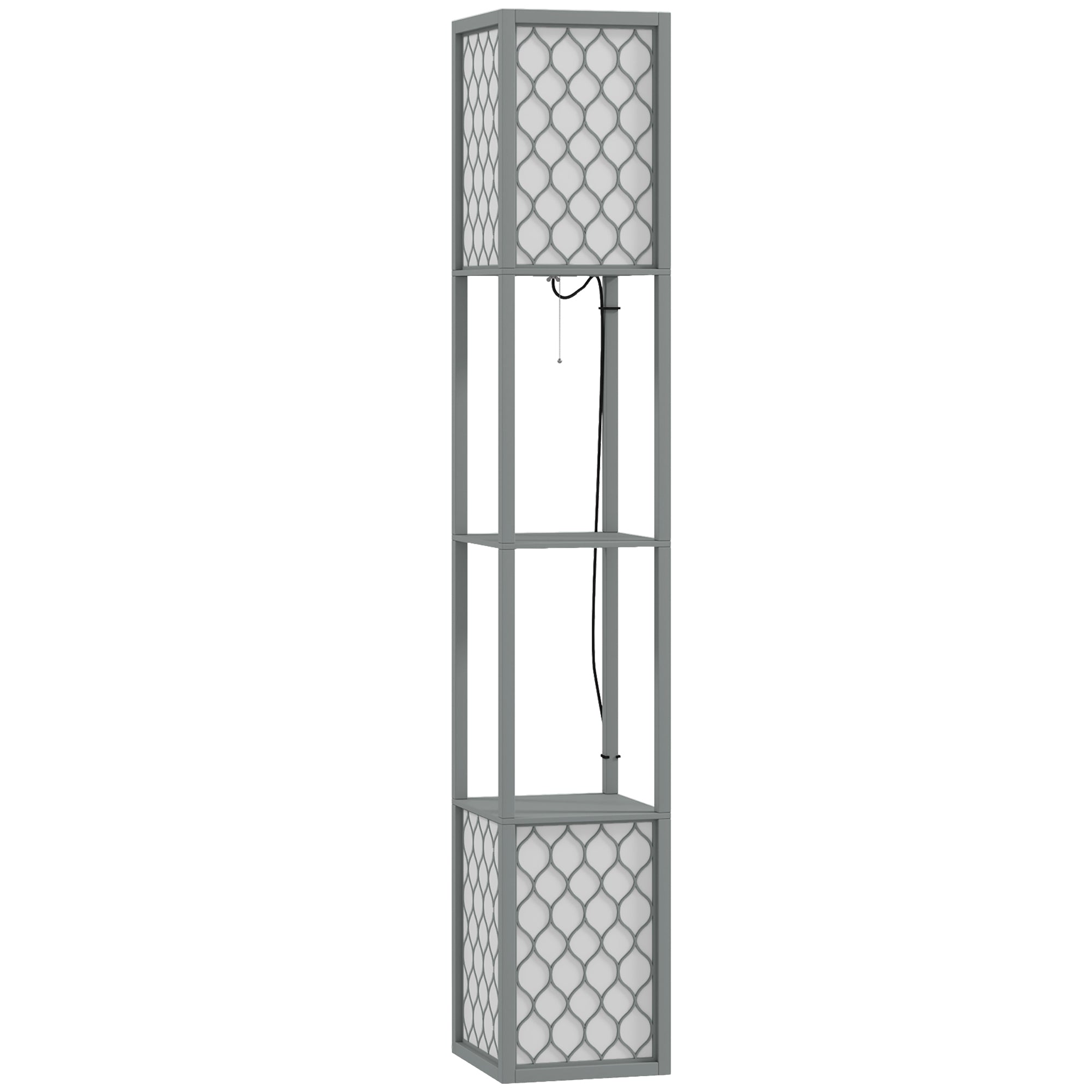HOMCOM Floor Lamp with Shelves, Dual Light, Modern Tall Standing Lamps, with Pull Chain Switch (Bulb not Included), Light Grey